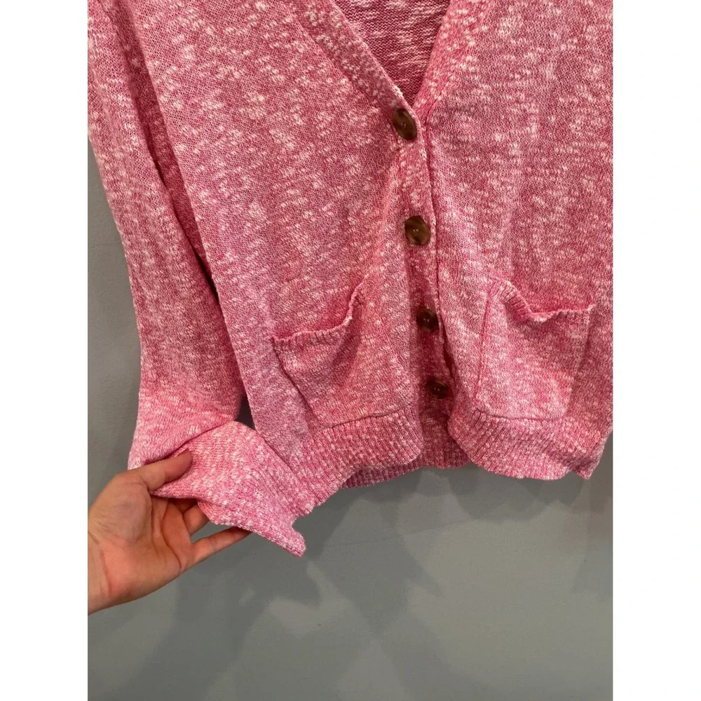 J.Crew Womens V-Neck Cotton Cardigan Sweater M Pink Beach Preppy Layers Fall